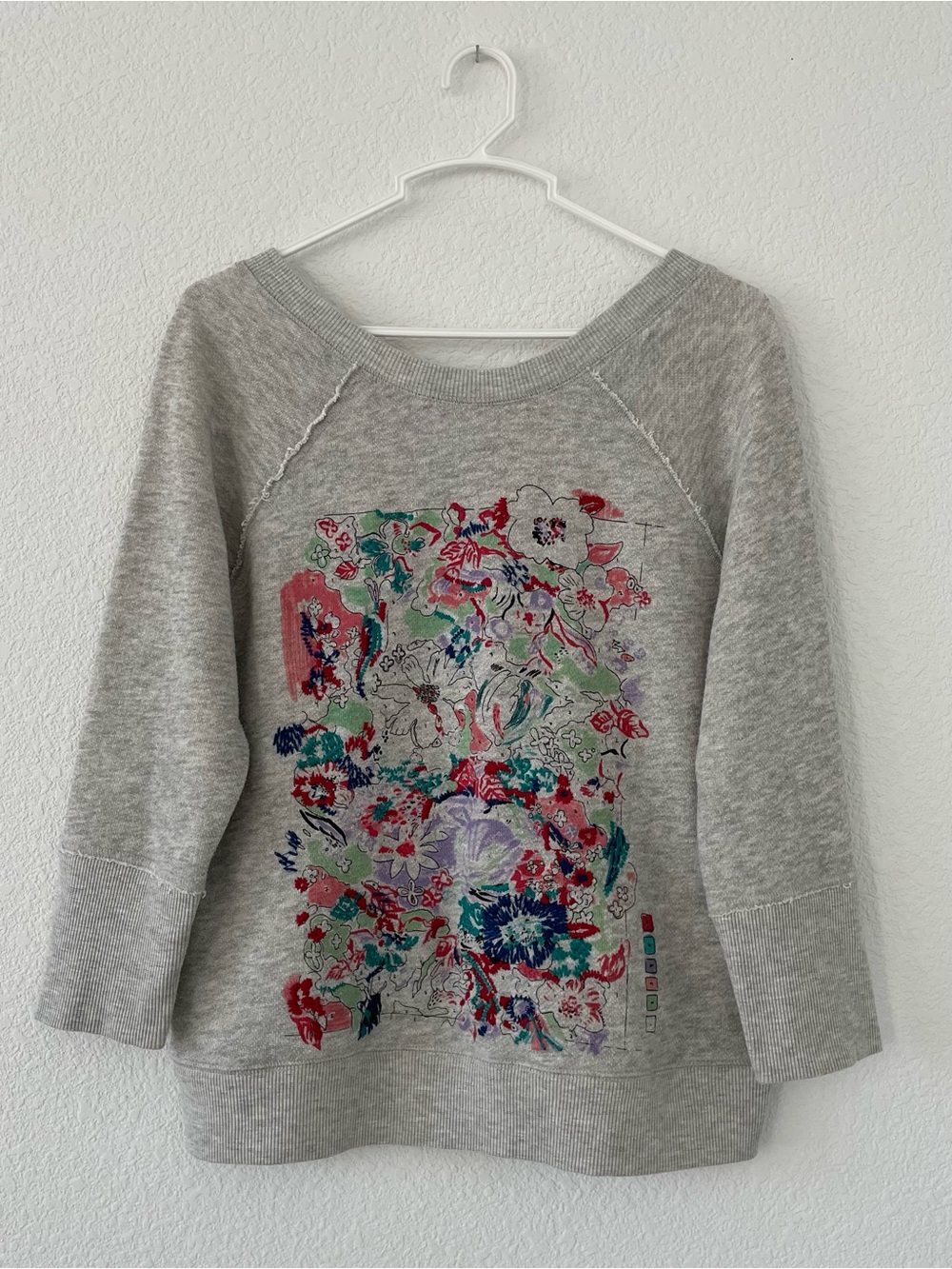 Anthropologie Heather Gray Floral Print Sweatshirt